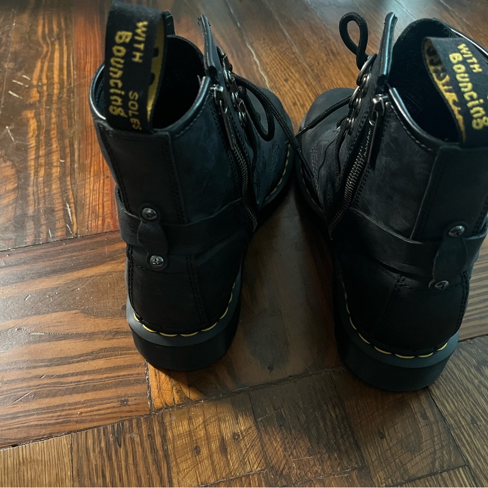 Black Leather Doc Marten Combat Boots with Harness Rings - Picture 6 of 9
